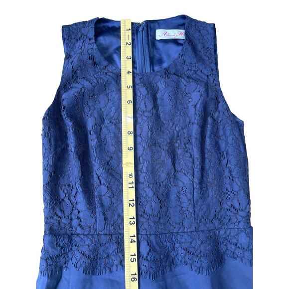 Alannah Hill Navy Blue Lace Silk Fit & Flare Dress Cocktail Wedding - Size 6 - Picture 12 of 14